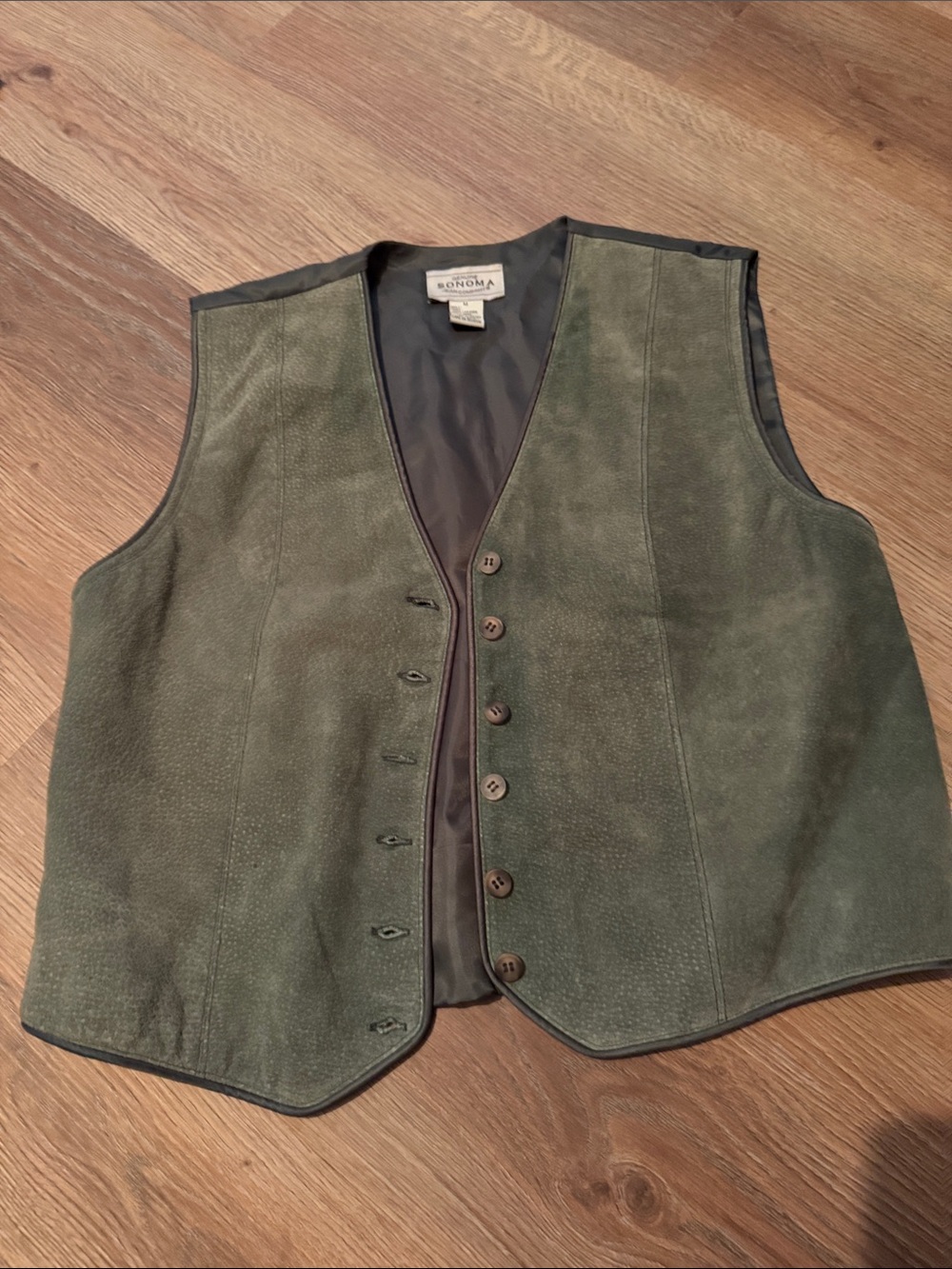 SONOMA Men's Olive Green Suede Leather Button-Up Vest